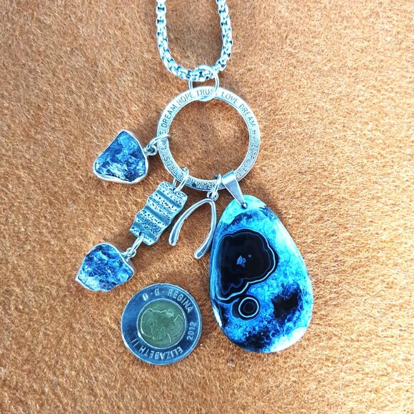 Bold Vintage ANDREA 925 Silver Blue Agate Dream Hope Trust Love Luck Necklace - Picture 6 of 15